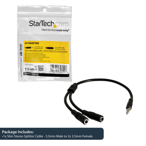 StarTech.com Slim Stereo Splitter Cable - 3.5mm Male to 2x 3.5mm Female StarTech.com Slim Stereo Splitter Cable - 3.5mm Male to 2x 3.5mm Female